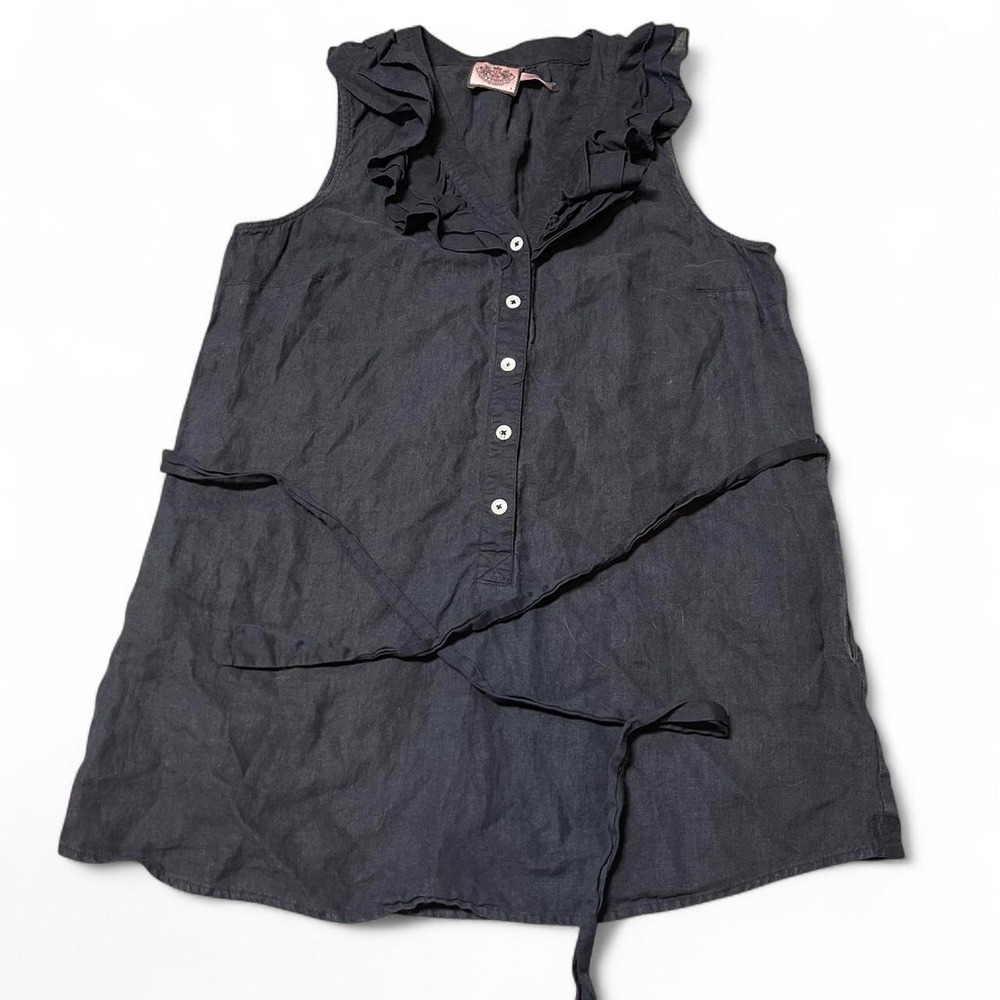 Black buttondown Juicy Couture linen dress with waist tie and pockets
